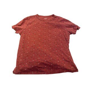 Old Navy Everywear Red Floral Print Tee Size Large Cottage Core Basic Soft